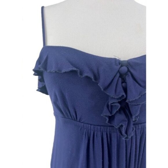 Navy Blue Boho Ruffle Hem Empire Waist Maxi Dress • Cottagecore Coquette Boho S - Picture 4 of 16
